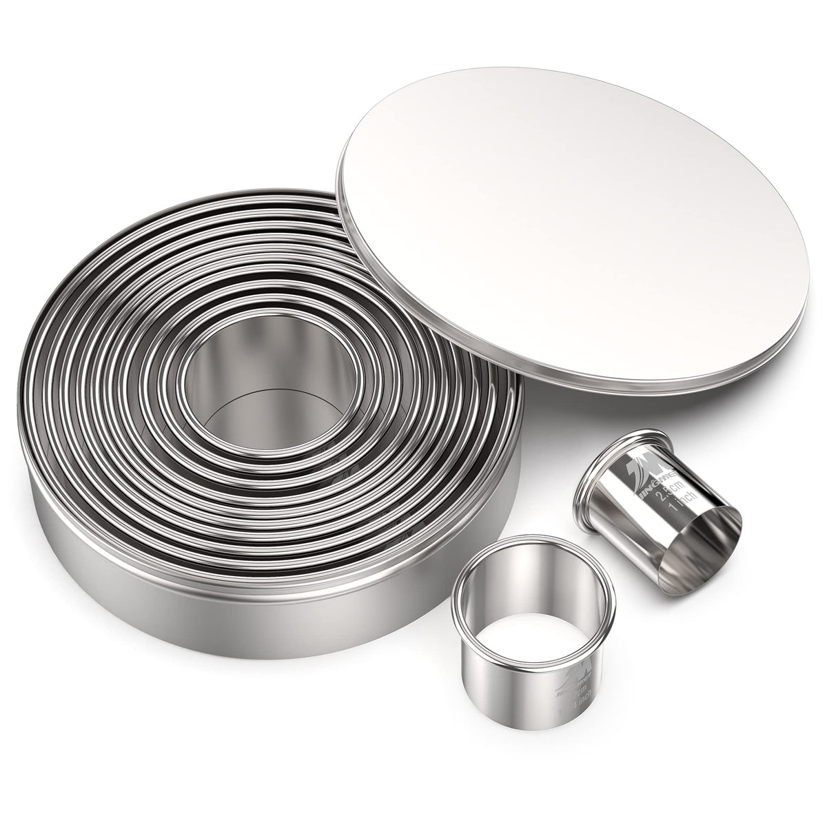 M JINGMEI 12-piece round cutter set with diverse diameters for versatile baking.