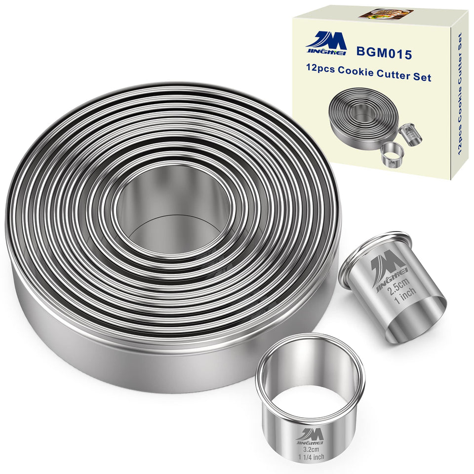 M JINGMEI round cutter set with varied sizes for precise baking prep.