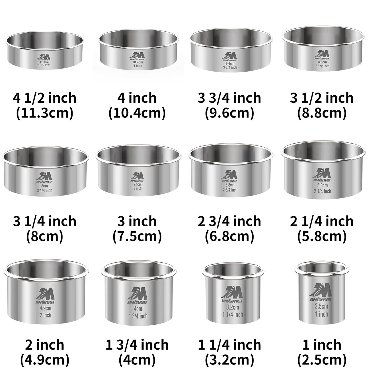 M JINGMEI round cutter with engraved diameter for quick size identification.