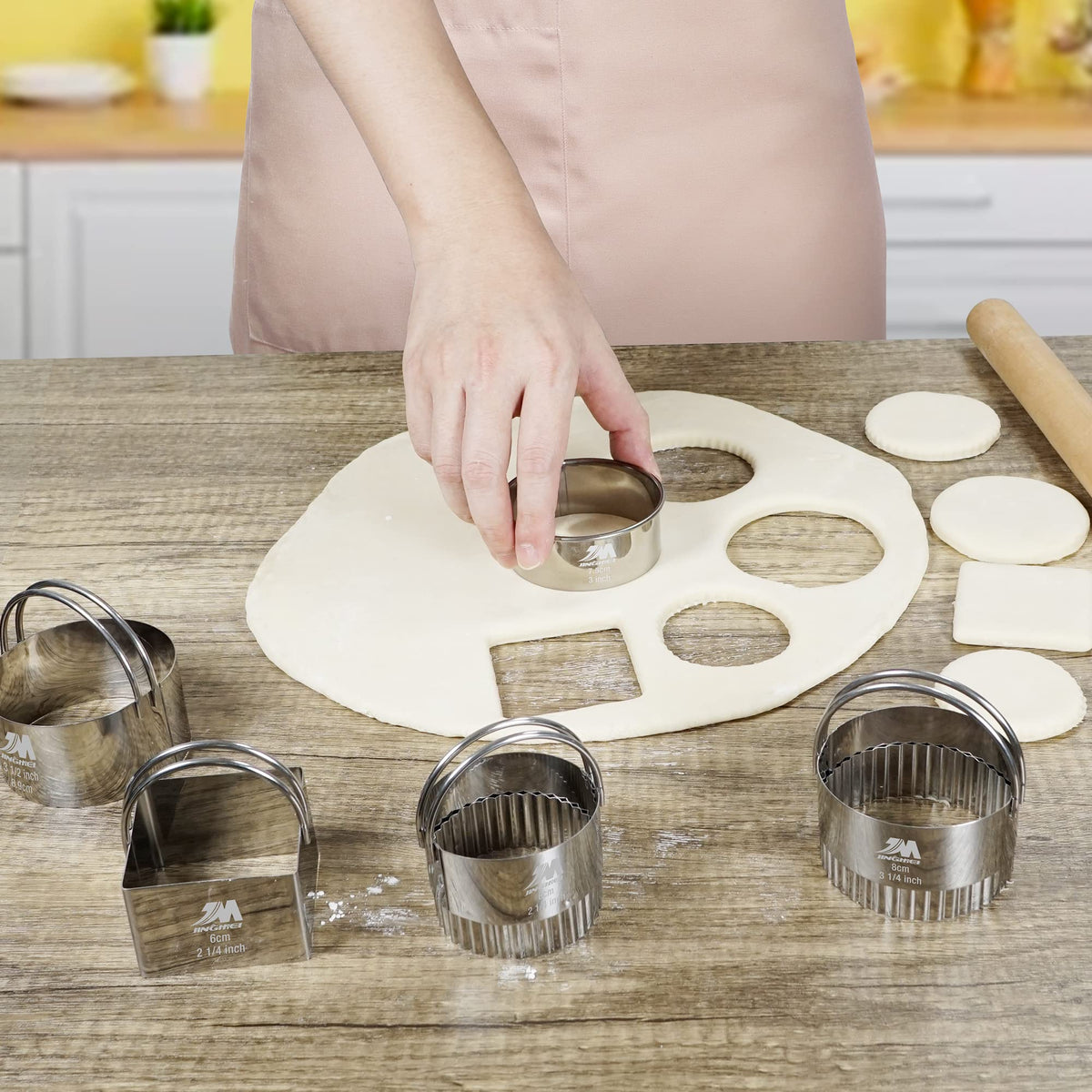 M JINGMEI round cutters for cookies, pastries, and more.