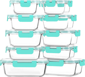 M MCIRCO 10-pack glass containers with lids for organized meal prep and leftovers.