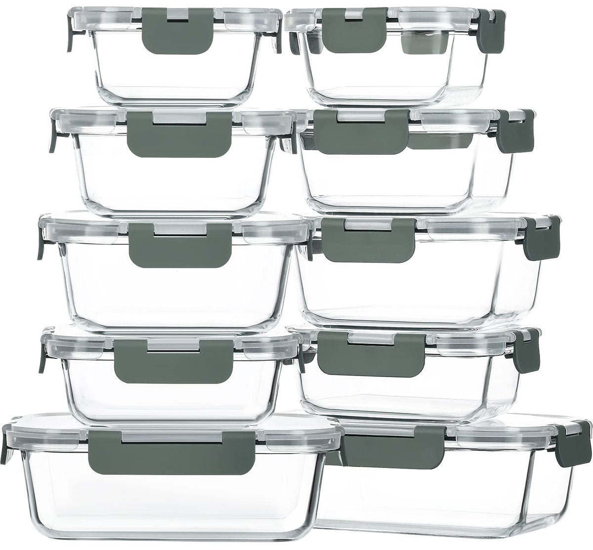 M MCIRCO 10-pack glass containers stacked for organized fridge storage.