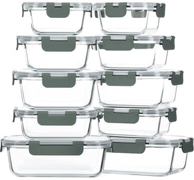 M MCIRCO 10-pack glass containers stacked for organized fridge storage.