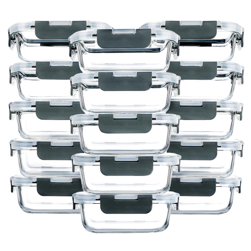 M MCIRCO 15-pack glass meal prep containers with 13 oz capacity for organized portions.
