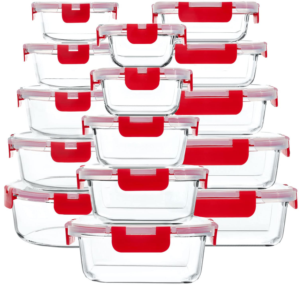M MCIRCO 30-piece glass containers set for organized meal prep and versatile storage.