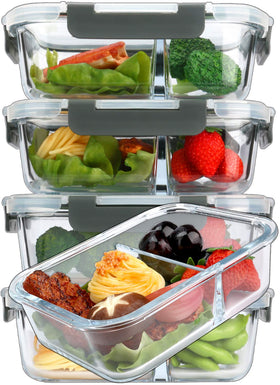 M MCIRCO 36oz two-compartment glass container for precise meal portions