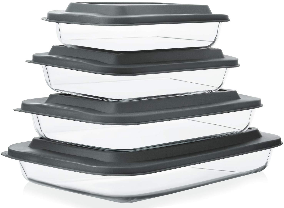 M MCIRCO 8-piece deep glass bakeware set with lids for versatile cooking