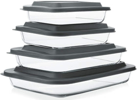 M MCIRCO 8-piece deep glass bakeware set with lids for versatile cooking