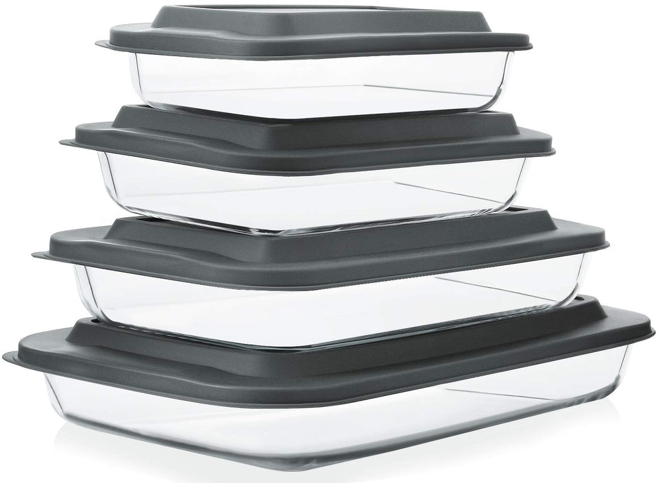 M MCIRCO 8-piece deep glass bakeware set with lids for versatile cooking
