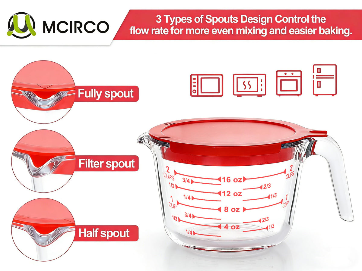 M MCIRCO borosilicate glass resists temperature changes for versatile cooking tasks.
