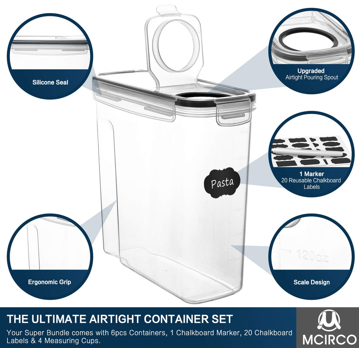 MCIRCO cereal containers clear body; transparent design for quick checks