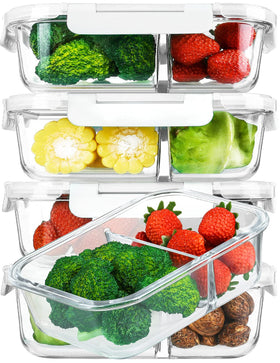 MCIRCO glass meal prep container with two compartments, securely sealed for fresher meals on the go.