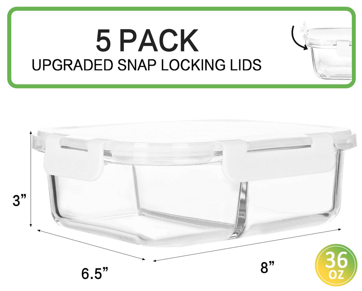MCIRCO two-compartment glass container illustrating portion-controlled meal planning.