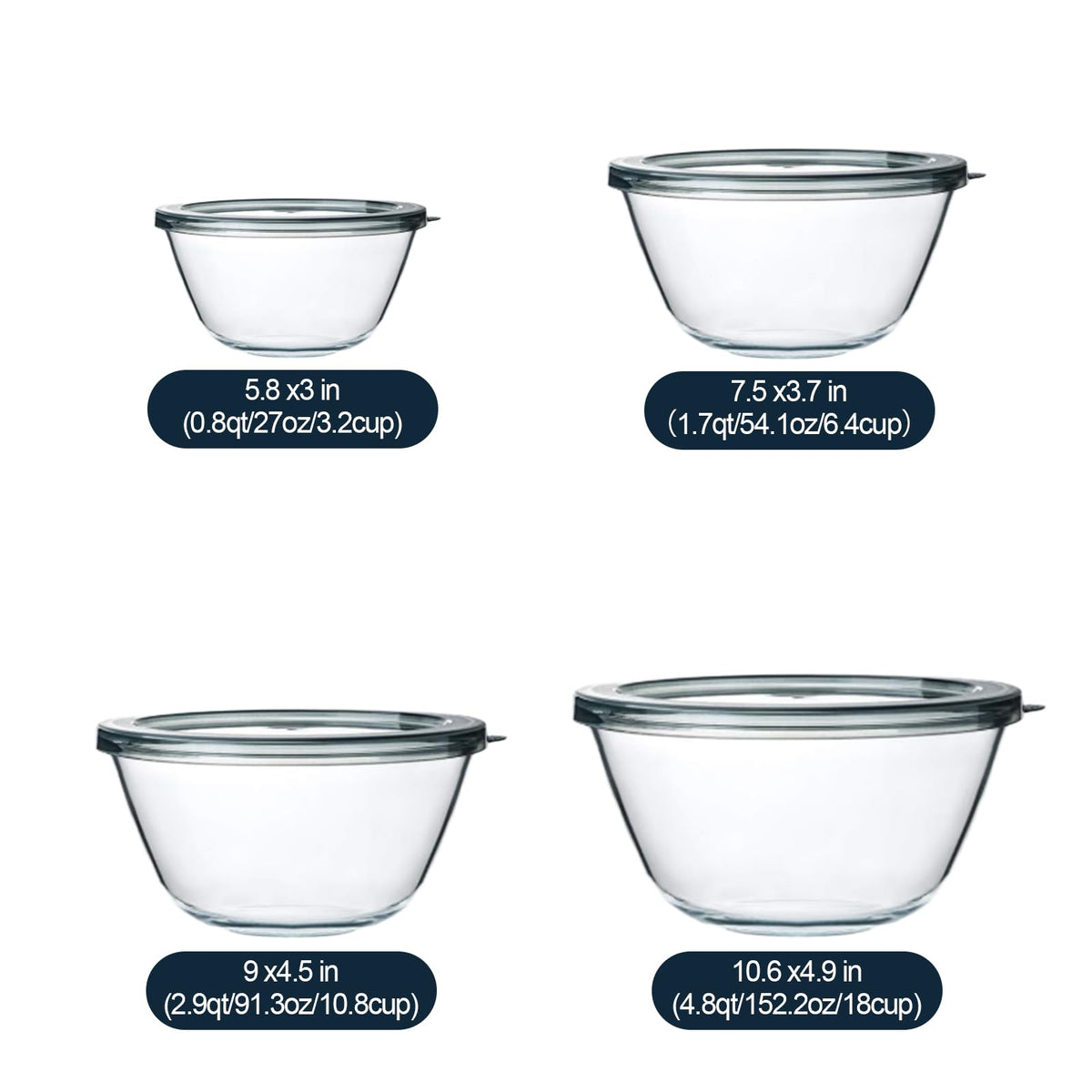 M MCIRCO 1.7qt glass bowl nested saves cabinet space during storage