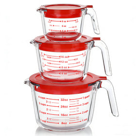 M MCIRCO 1-cup glass measuring cup with lid for precise pouring and odor-free storage.