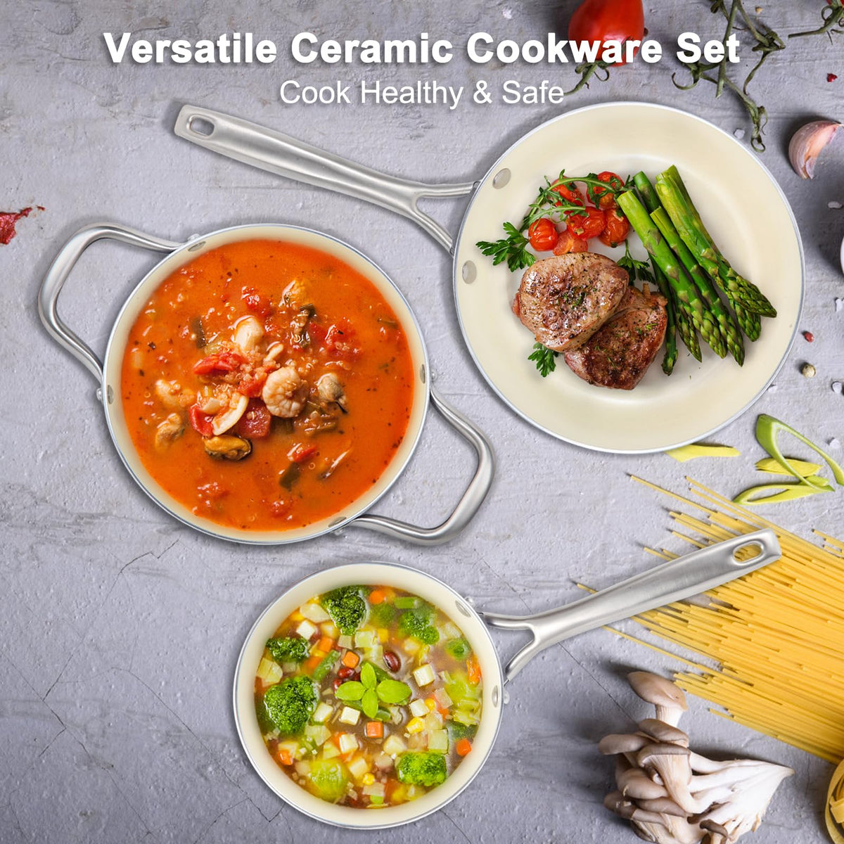 M MELENTA bamboo utensils complete the set for easy prep and serving.