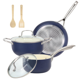 M MELENTA blue 7pc cookware set for family-friendly everyday cooking.