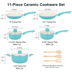 M MELENTA ceramic coating image emphasizing easy-clean, oil-light cooking.