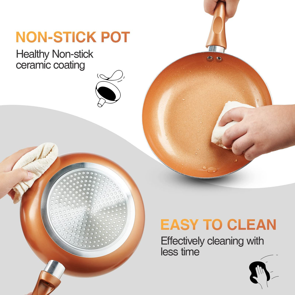 M MELENTA induction-compatible base ensures even heating on gas, electric, or induction stoves.