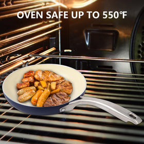 M MELENTA oven-safe pots allow baking and broiling beyond stovetop.