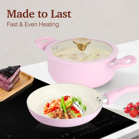 M MELENTA glass lids with silicone rim and vent for easy watching.