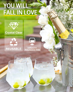 Maaacute BPA-free shatterproof glasses, safe for indoor and outdoor use at celebrations.