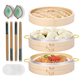 MacaRio bamboo steamer 10-inch two-tier basket for even, delicate steam cooking
