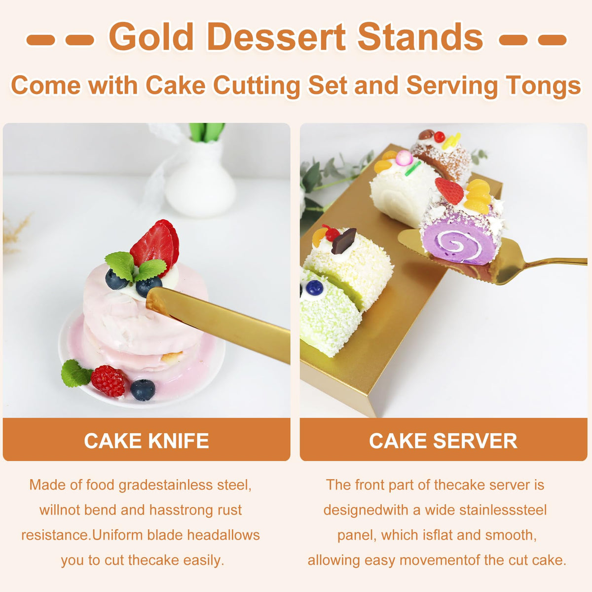 MACIFECI gold cake knife and server set for stylish service