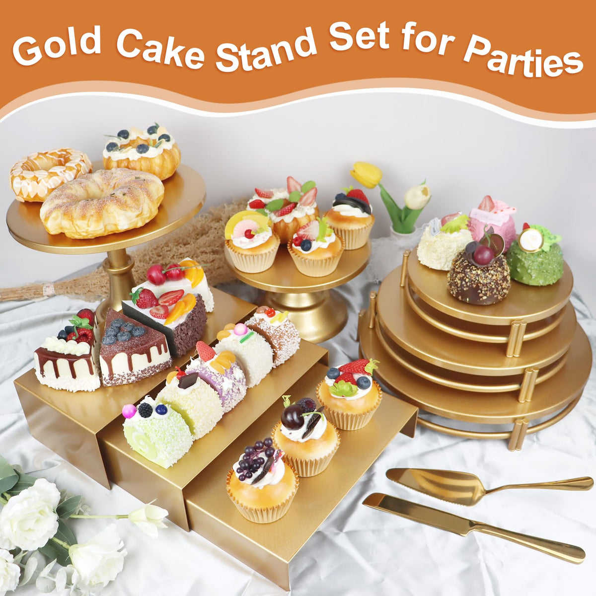 MACIFECI gold U-shaped stand mid-size highlights cupcakes
