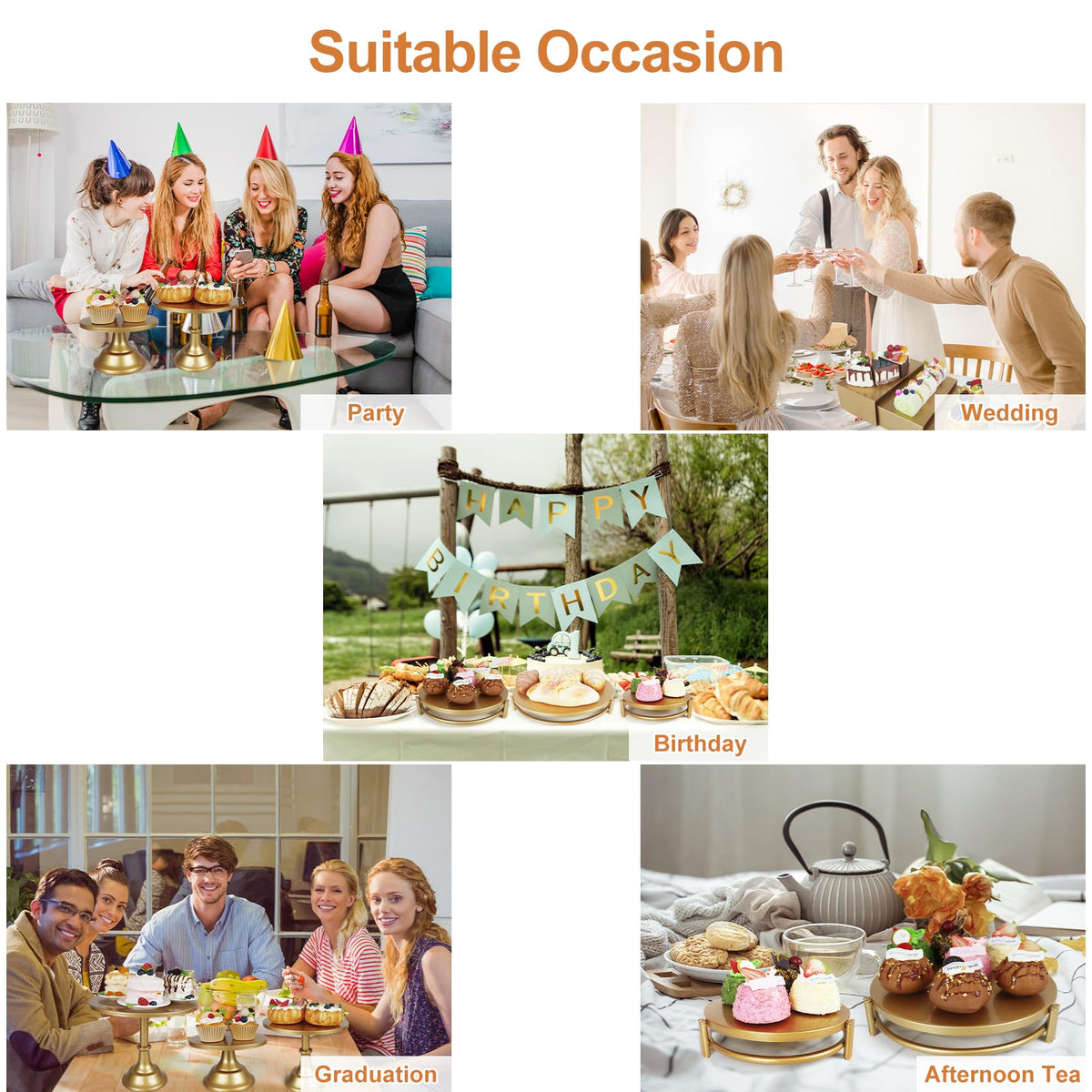 MACIFECI gold U-shaped stands elevate small treats