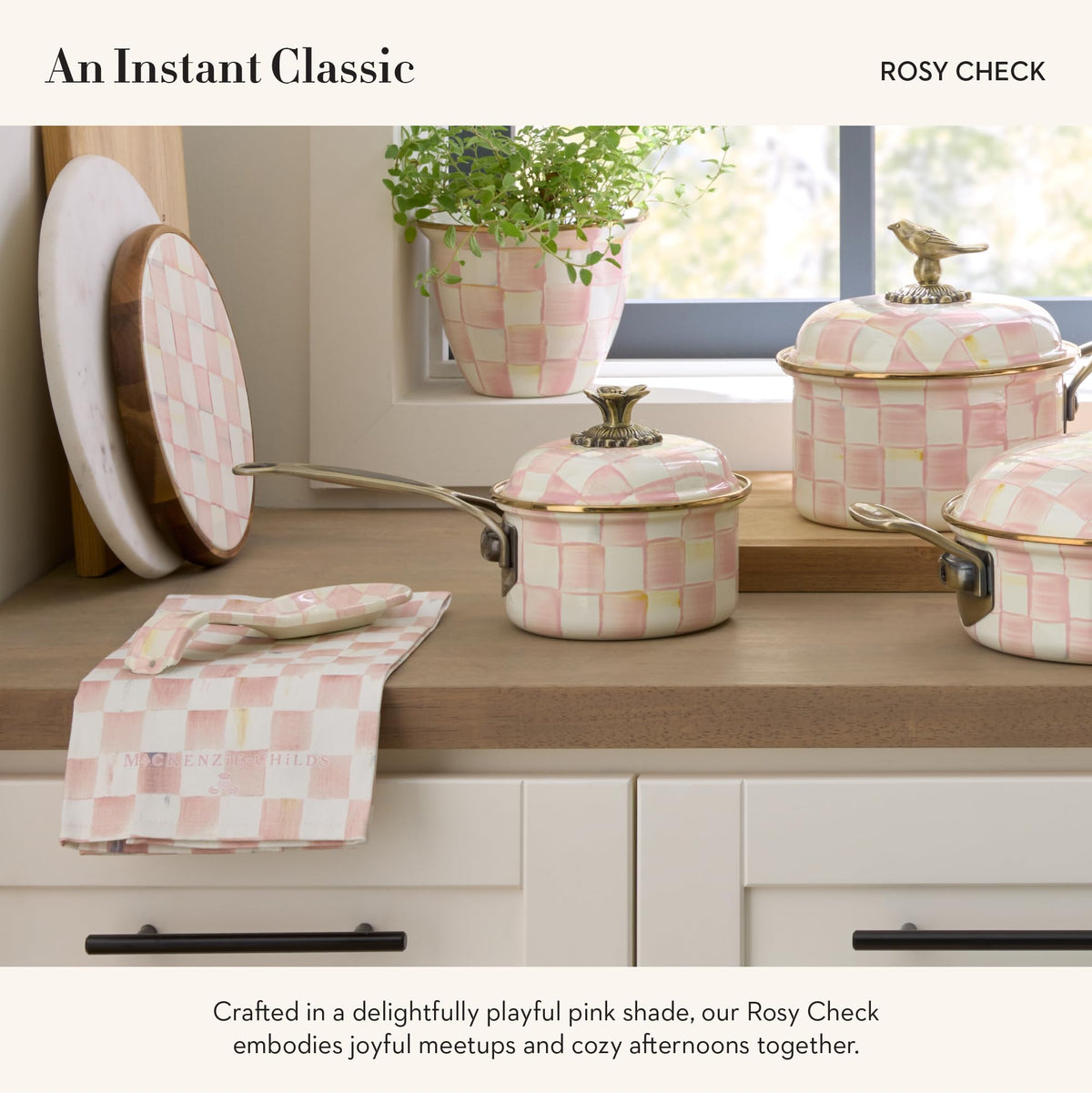 Mackenzie-Childs cotton kitchen towel; decorative piece that brightens farmhouse spaces.