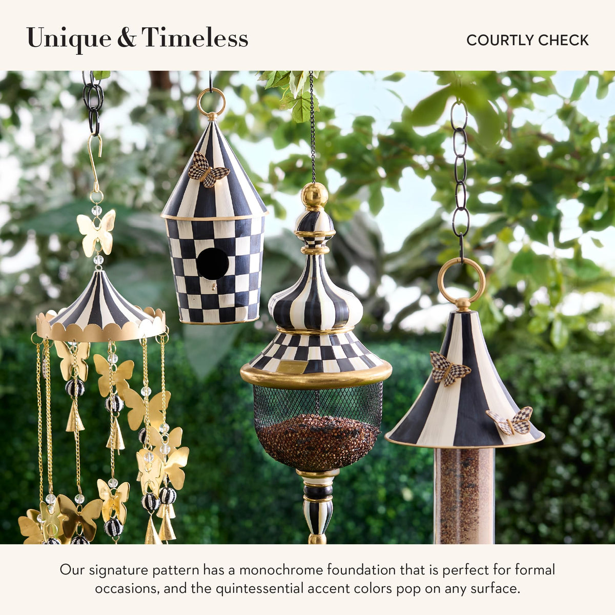 MacKenzie-Childs Courtly Check magnets set displayed on metal cabinet