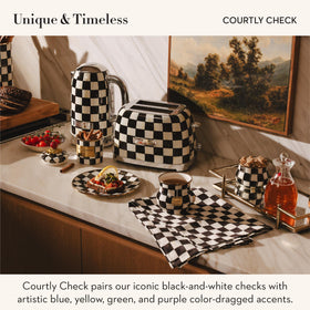 MACKENZIE-CHILDS Courtly Check toaster control knob highlights browning options.