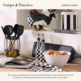 MacKenzie-Childs Courtly Check design adds elegant kitchen decor.