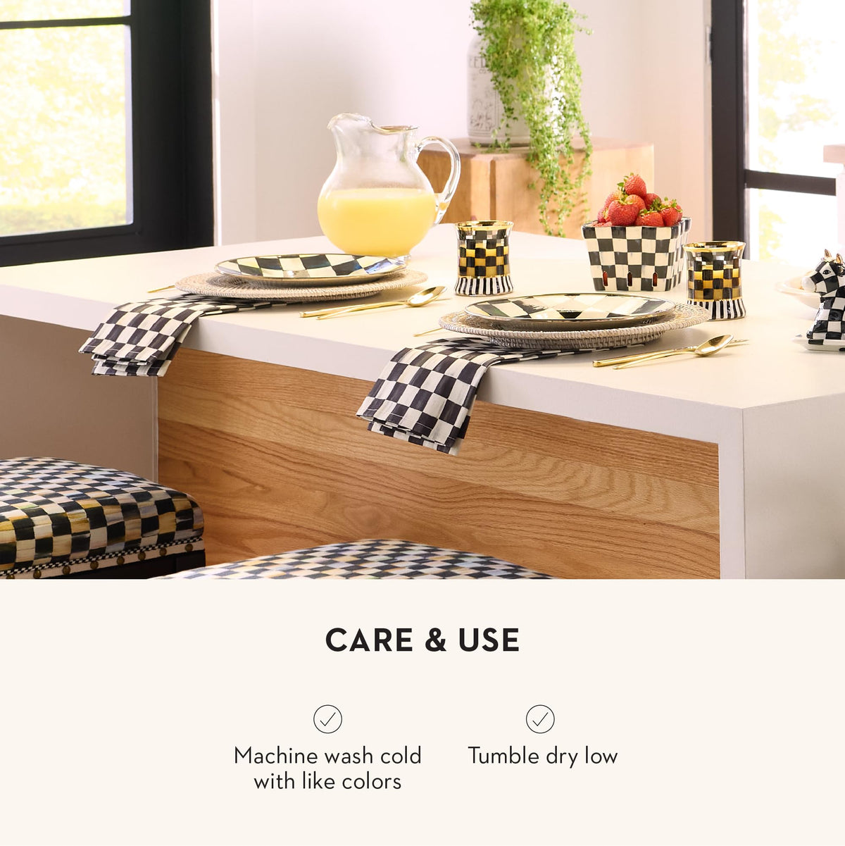 Mackenzie-Childs Courtly Check towel adds gift-ready charm to kitchens.
