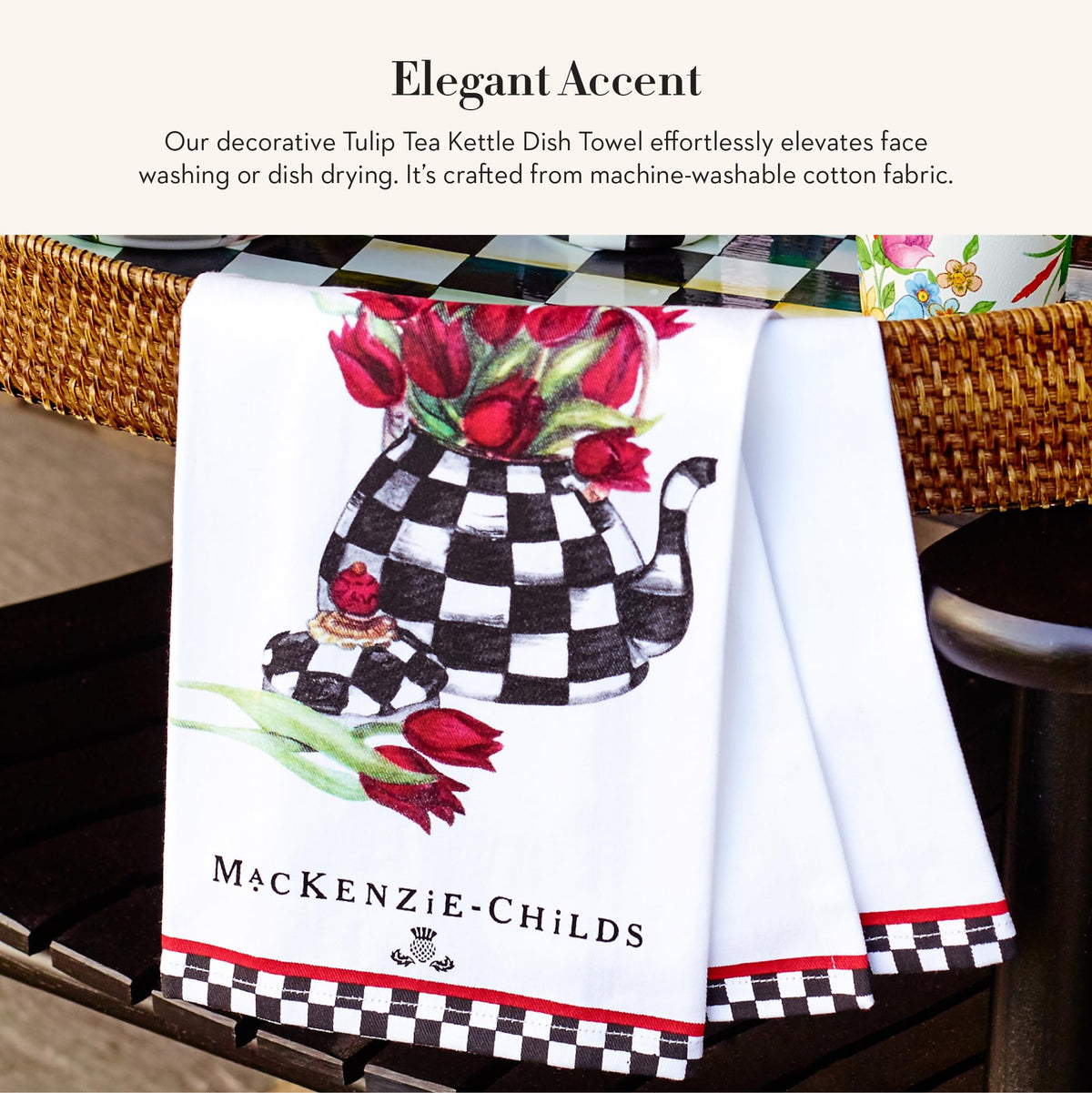 MacKenzie-Childs courtly-check dish towel in iconic pattern for stylish kitchen decor