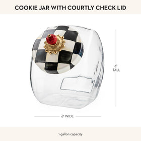 MacKenzie-Childs large 1-gallon jar with enamel lid stores cookies or candy with stylish organization.