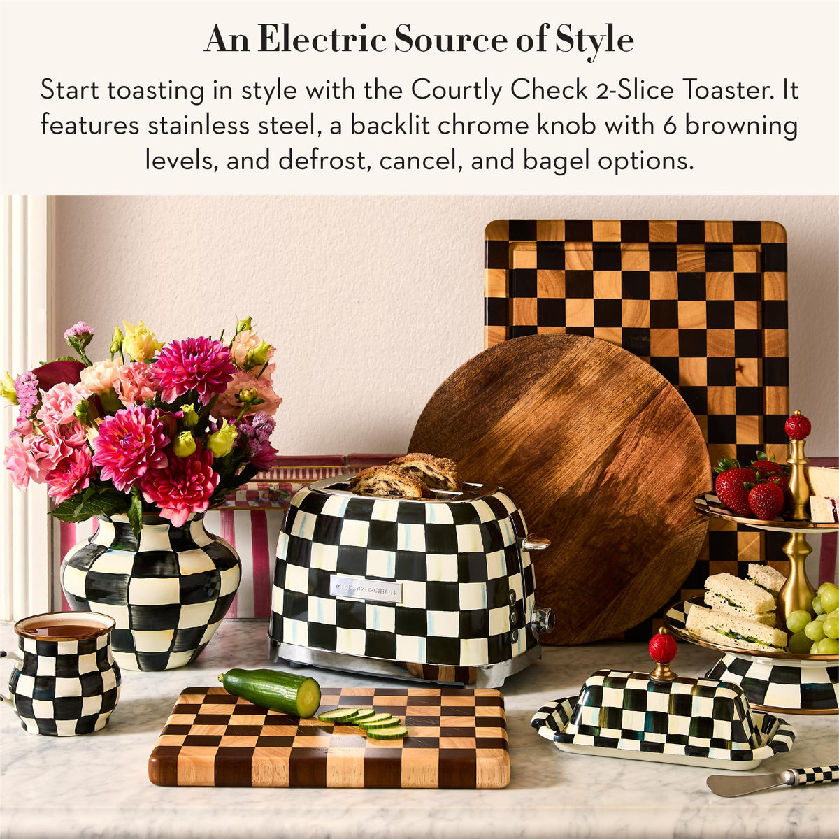 MACKENZIE-CHILDS Courtly Check pattern closeup reveals brushstroke-inspired charm.