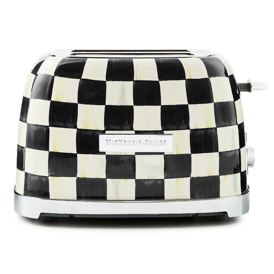 MACKENZIE-CHILDS Courtly Check toaster front view enhances kitchen decor.
