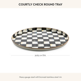 MacKenzie-Childs enamel round tray Courtly Check gift-ready presentation.