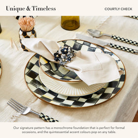 MacKenzie-Childs enamel round tray Courtly Check outdoor entertaining ready.