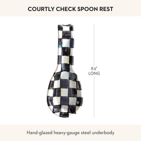 MACKENZIE-CHILDS enamel spoon rest Courtly Check pattern highlights craftsmanship on the table.