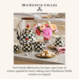 MACKENZIE-CHILDS enamel tea kettle gift-ready packaging for tea lovers.