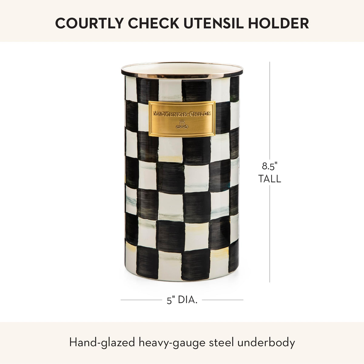 Kitchen scene featuring MacKenzie-Childs Courtly Check utensil holder