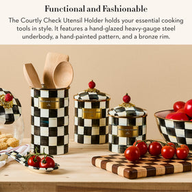 Close-up of Courtly Check pattern on MacKenzie-Childs utensil holder