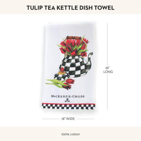 MacKenzie-Childs kitchen decor dish towel displayed with black and white pattern