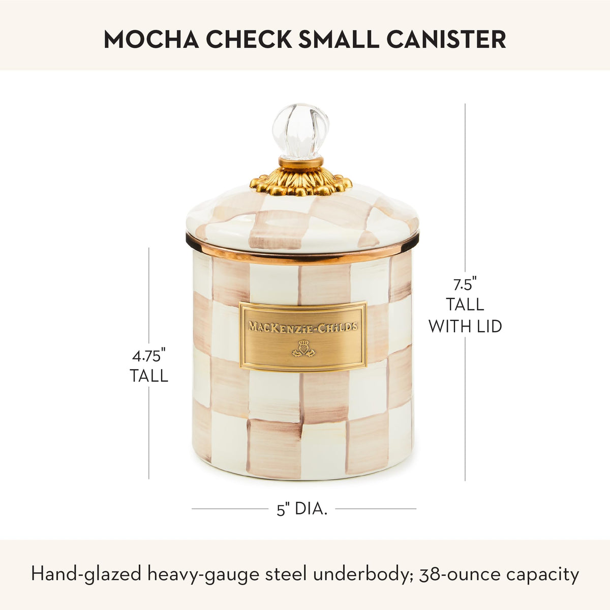Mocha Check design adds vintage-inspired elegance to everyday pantry.