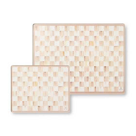 MACKENZIE-CHILDS Mocha Check small cutting board ideal for prep and serving.