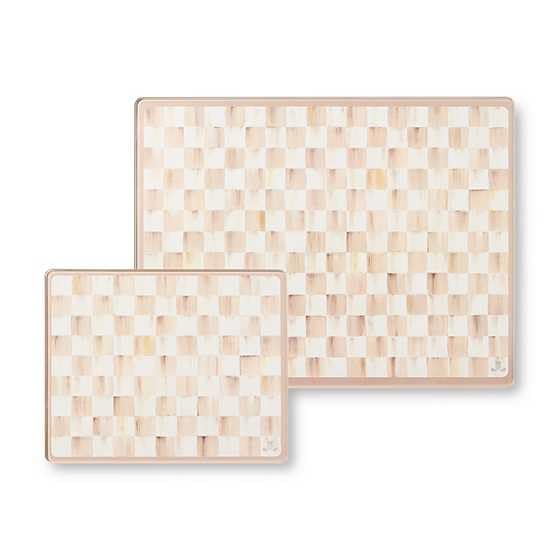 MACKENZIE-CHILDS Mocha Check small cutting board ideal for prep and serving.