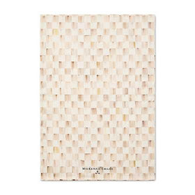 MacKenzie-Childs mocha check dish towel close-up highlights soft cotton and absorbent weave for kitchen drying.